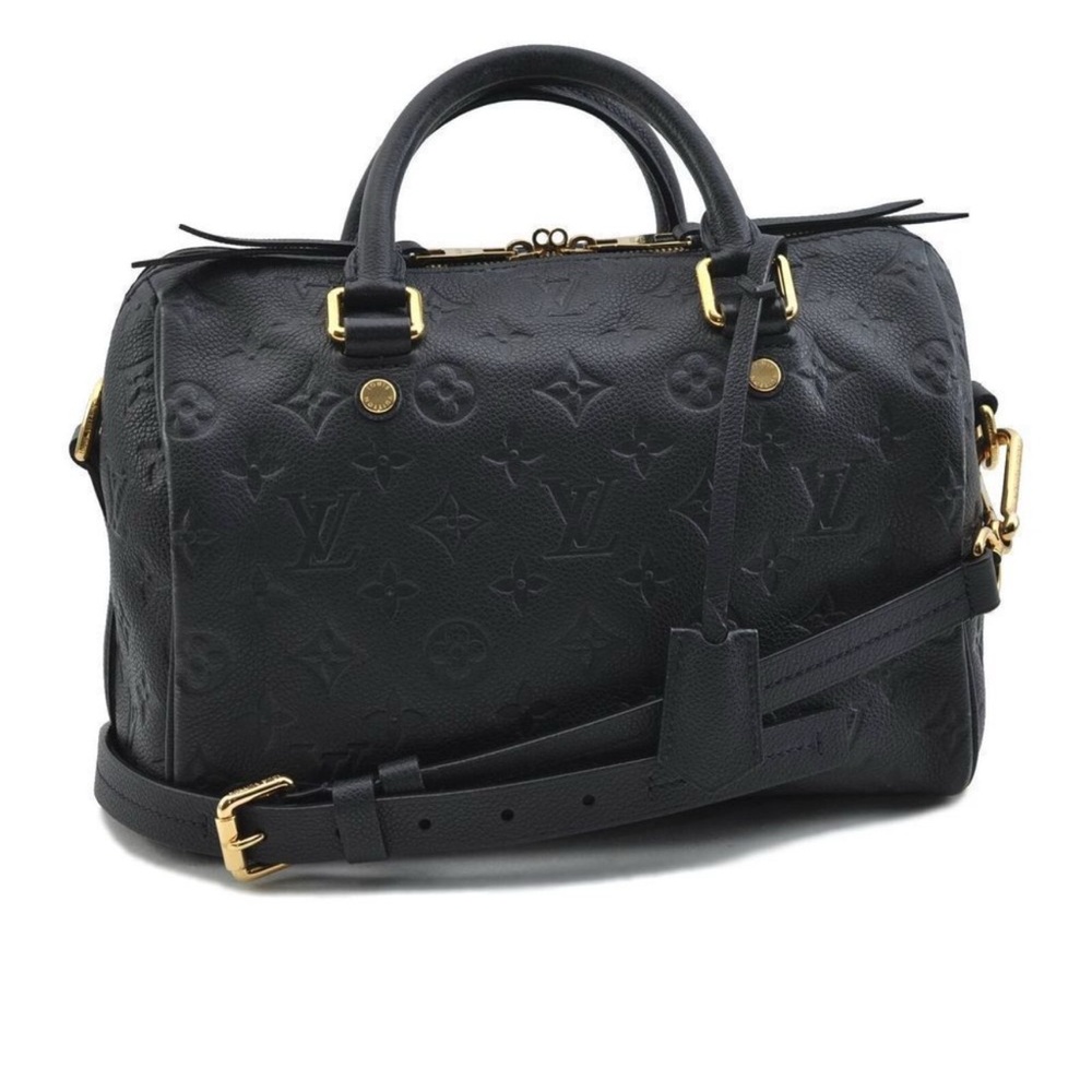 Louis Vuitton Black Leather Bag with Gold Accents